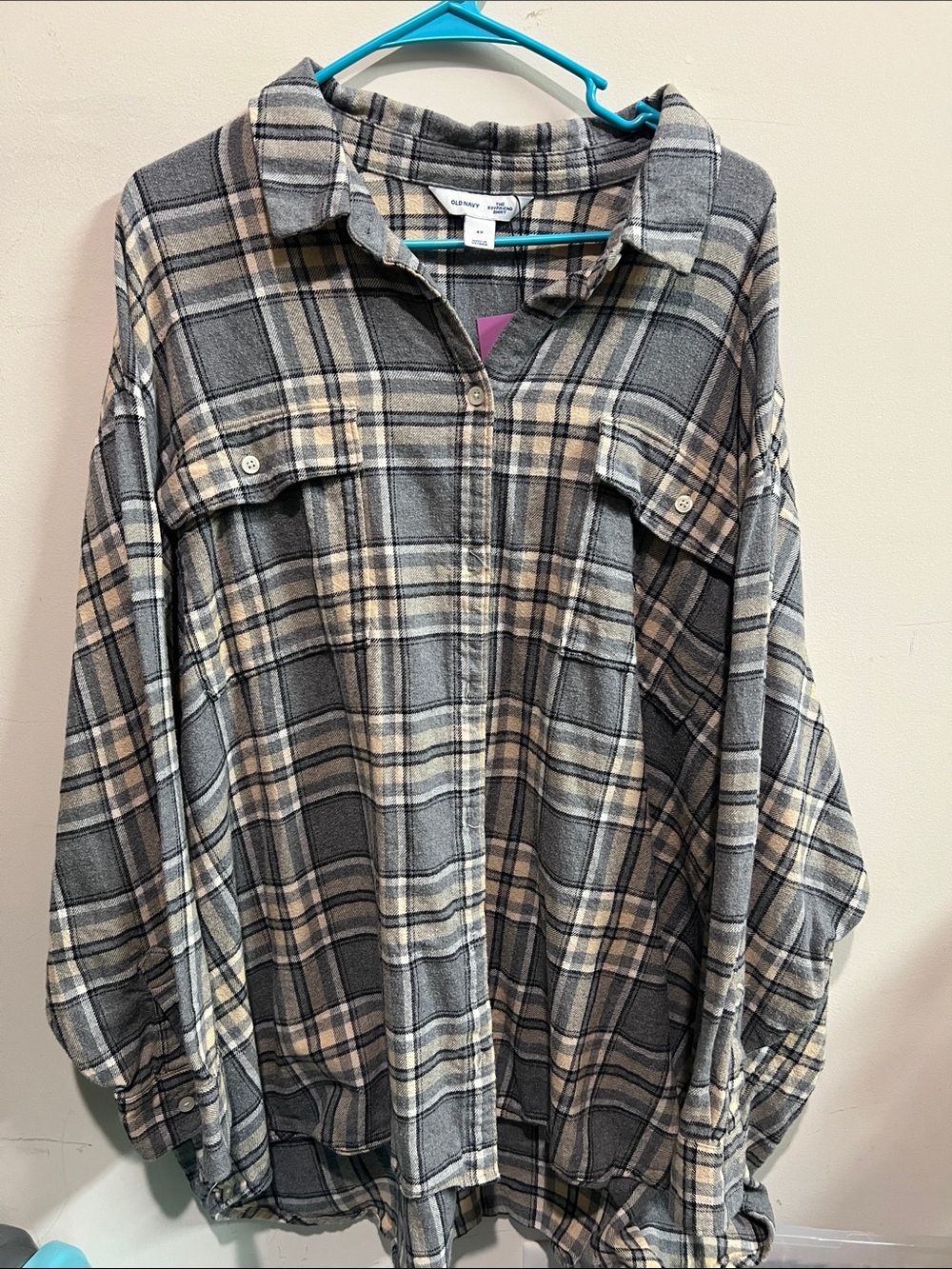 Old Navy Gray and Cream Plaid Button-Down Shirt
